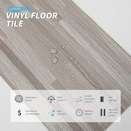 Art3d 36-Pack Wood Texture Peel and Stick Vinyl Flooring Tiles, Dusty Grey | 18 & 54 sq.ft Options, Rigid Surface Hard Core, Waterproof, Self-Adhesive, Impact Resistant, Fit Indoor Household Spaces
