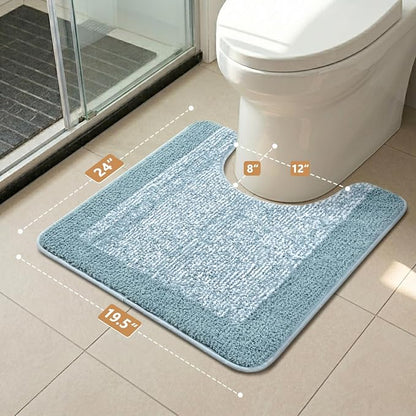 Toilet Rugs U-Shaped 24x19, Non-Slip Plush Shaggy Quick Dry Bathroom Contour Rugs, Extra Soft Absorbent Chenille Washable Bath Mat for Toilet Base, Dusty Blue