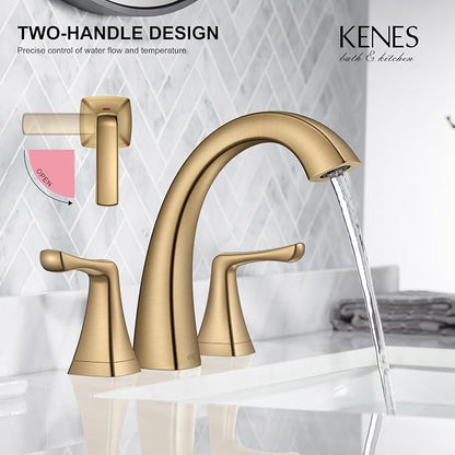 Champagne Bronze Bathroom Faucet 3 Hole, Widespread Bathroom Faucet | Bathroom Vanity Faucet with Pop Up Drain & Supply Lines, Lead-Free cUPC & NSF Certified, 8 Inch Faucet for Vanity RV Sink