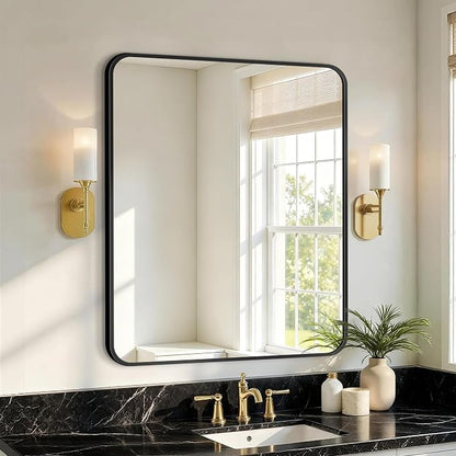 Vanity Bathroom Mirror, 30”x24” Black Bathroom Mirror for Over Sink | HD Tempered Glass, Anti-Rust Frame, Vertical or Horizontal, Wall Mirrors for Bathroom Sink, Living Room, Entryway, Bedroom