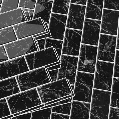 Peel and Stick Backsplash for Kitchen, Black | 10 pack self‑adhesive tiles for backsplash, bathroom, or accent wall. Easy DIY install and wipeable. Covers approx. 10 sq ft.