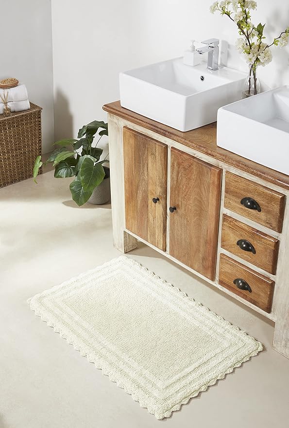 Better Trends Lilly Crochet Collection 100% Cotton 2 Piece Set (17" x 24" | 24" x 40") Bath Rug Set in Ivory