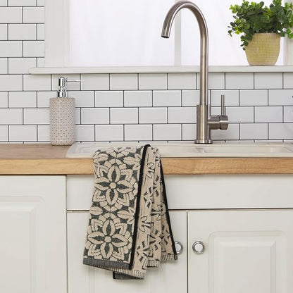 SKL Home Lisbon Hand Towel Set-2pc, Premium 100% Cotton, Black | 600 GSM weight. Spa-level quality. Soft & absorbent, reversible jacquard. For the bathroom, kitchen, bar or any sink space.