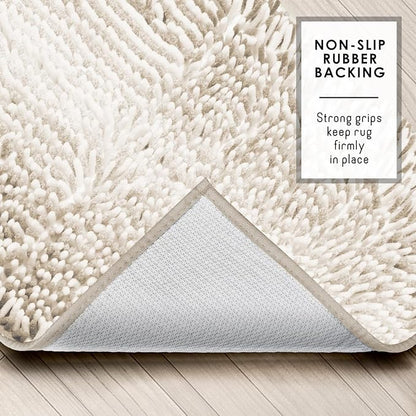 Hearth & Harbor Bathroom Rugs, Chenille Bath Mat - Machine Washable Bath Mats for Bathroom Non-Slip Backing Rubber, Quick Dry Bathroom Mat, 17 x 24 - Ombre Beige