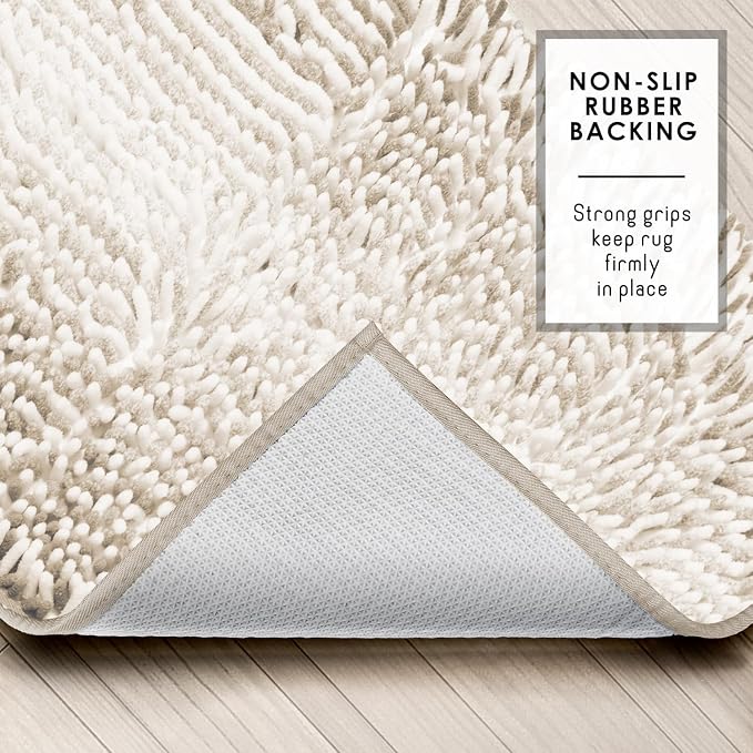 Hearth & Harbor Bathroom Rugs, Chenille Bath Mat - Machine Washable Bath Mats for Bathroom Non-Slip Backing Rubber, Quick Dry Bathroom Mat, 26 x 44 - Ombre Beige