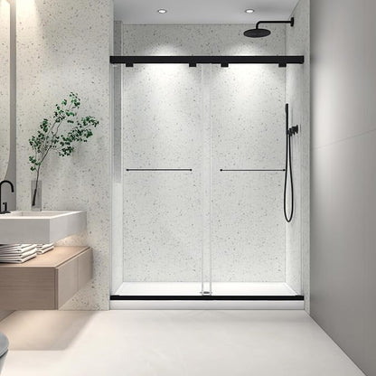 Frameless Shower Door 54"x76"-5/16"(8mm) Tempered Glass Double Sliding Bathroom Door,Matte Black,Adjustable Soft Closing Design for Spa,Bathrooms (SGCC Certified)
