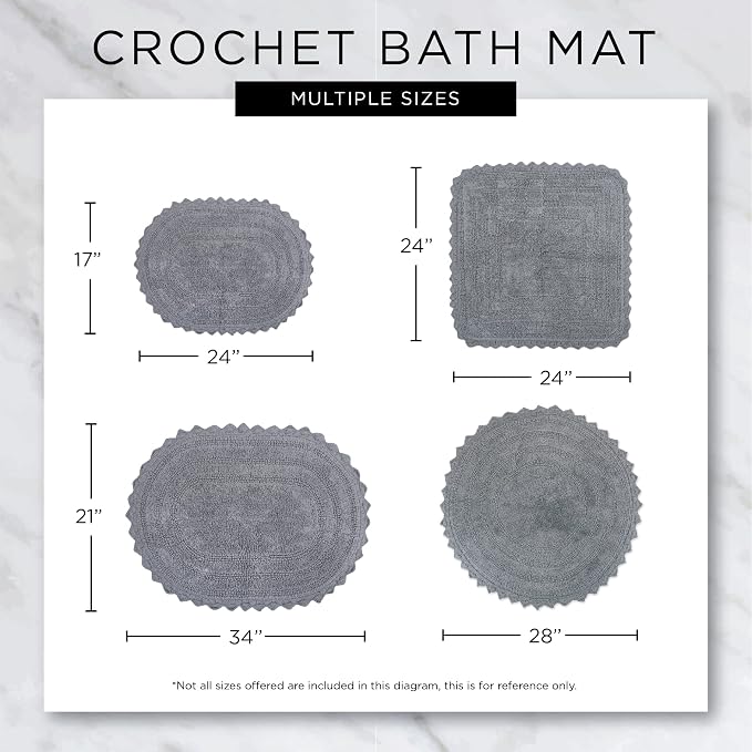 DII Crochet Collection Reversible Bath Mat, Round, 27.5" Diameter, Off-White