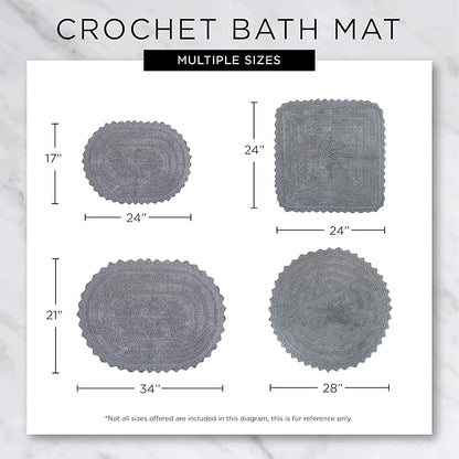 DII Crochet Collection Reversible Bath Mat, Round, 27.5" Diameter, Gray