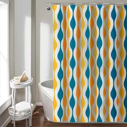 Lush Decor Mid Century Geo Shower Curtain Single 72" W x 72" L Turquoise & Orange - Blue Shower Curtains for Bathroom - Bathroom Curtain - Retro Decor