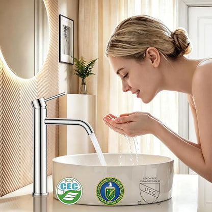 FORIOUS Vessel Sink Faucets Single Handle, Chrome Tall Bathroom Faucet | for 1 Hole Vessel Sink Only, Modern Faucet with Pop up Drain, for Basin Bowl Vanity Lavatory Residential/Commercial Use