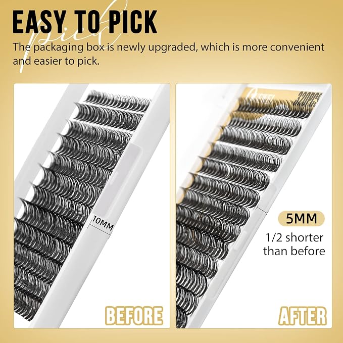 QUEWEL Lash Clusters 320Pcs 10D D Curl Lash Cluster Eyelash Extensions | Cluster Lashes Mix9-16mm Individual Eyelashes Clusters Wispy Lash Clusters Thin Band Soft to Use at Home(10D D Mix9-16)