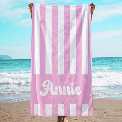 JML Personalized Beach Towel with Name, Custom Cabana Stripe Beach Towel, Customized Microfiber Pool Towel, Quick Dry & Absorbent Swim Towel for Adult,Mother's Day, Birthday, Summer Holiday,Vacation