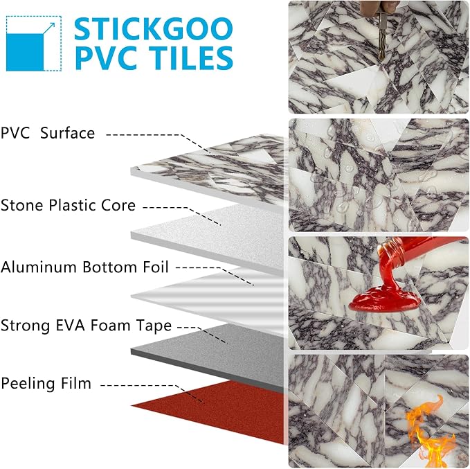 STICKGOO Herringbone Tile Peel and Stick Backsplash for Kitchen&Bathroom | 10-Sheet Self Adhesive Wall Tiles, Bulgari Purple Marble PVC Stick on Backsplash Tile for Kitchen,Bathroom