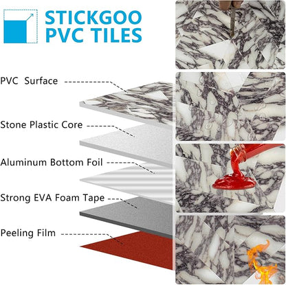 STICKGOO Herringbone Tile Peel and Stick Backsplash for Kitchen&Bathroom | 10-Sheet Self Adhesive Wall Tiles, Bulgari Purple Marble PVC Stick on Backsplash Tile for Kitchen,Bathroom