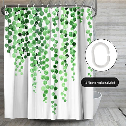 Americanflat 71x74 Botanical Shower Curtain - Water-Resistant Long Shower Curtain with Durable Metal Grommets and 12 Hooks - 100% Polyester - White and Green Bathroom Curtains