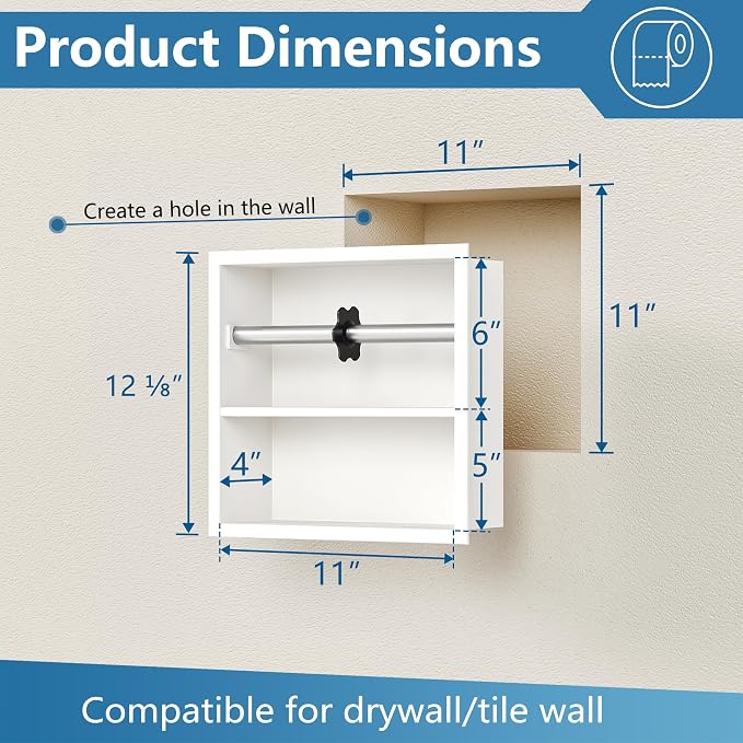 Neodrain White Recessed Toilet Paper Holder,Double Layer Wet Tissue Holder | Space-Saving Wall Niche Cabinet Storage, Rustproof & Durable,For Bathroom, Kitchen & Vanity