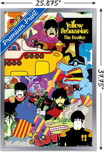 Trends International 24X36 The Beatles - Submarine Collage Wall Poster, 24" x 36", Silver Framed Version