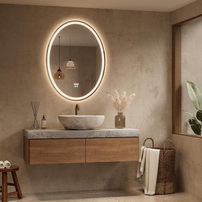 Keonjinn 40 x 30 Inch Oval LED Bathroom Mirror with Frontlit and Backlit | Tempered Glass, 3000K/4500K/6000K, Safe & Fast Defogging, Memory Function, Stepless Dimmable, Easy Install, Plug in/Hardwired