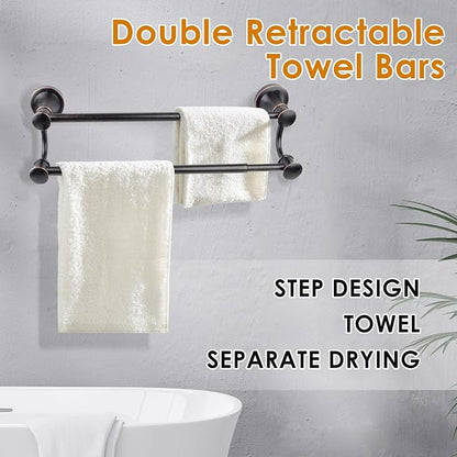 Double Towel Bar, Adjustable 14.96 to 26.57 inches Towel Holder Oil Rubbed Bronze Towel Rack Rustic Towel Hanger Bathroom Wall Mounted