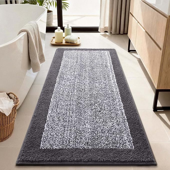 Long 2x4 Ft (48''x24'') Bathroom Rugs Bath Mat, Non Slip Washable Large Bath Mats for Bathroom, Soft Absorbent Quick Dry Bath Rugs Kitchen Runner Rug for Shower, Hallway, Laundry, Tub(Grey)