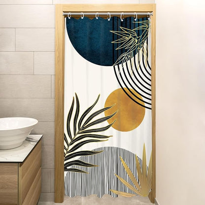 Stall Small Mid Century Blue Boho Abstract Bathroom Shower Curtain Set | 36Wx72L Plant design, waterproof HD print with fast-drying fabric and 12 hooks.