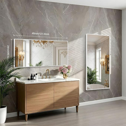 BONEWEI White Bathroom Mirror,24x48 inch Wall Mirror for Bathroom Wall Mounted,Rectangle Mirror for Bathroom Over Sink,Modern Metal Frame for Living Room,Bedroom Entryway,Horizontal/Vertical