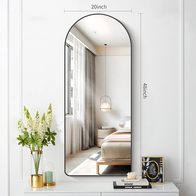 FORBATH Large Arched Wall Mirror 48x20 Inch, Black Arch Bathroom Mirror with Aluminum Frame, Arched Mirror for Dresser, Fireplace,Entryway,Home Decor,Hanging or Leaning Against Wall