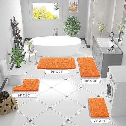 OLANLY Bathroom Runner Rugs 70x24, Extra Soft Absorbent Chenille Bath Rugs | Orange, Quick-Drying Rubber Backing, Washable Long Bath Mat for Bathroom Floor, Tub and Shower, Home Decor Accessories
