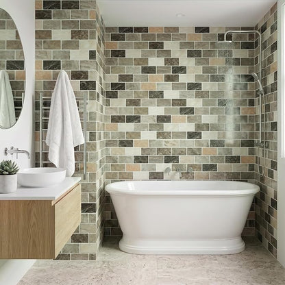 Arttown Peel and Stick 3D Wall Backsplash, 10-Sheet, 12" × 12" Brown Tan | Subway Tiles Self Adhesive Thicker Design Wall Tile Panel Wallpaper for Kitchen Balcony Bathroom Rental Housing