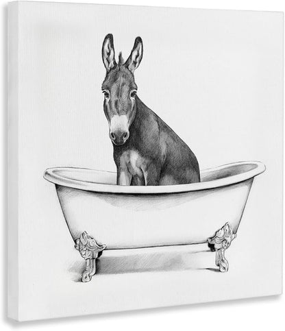 Stupell Industries Donkey in Claw Tub Farm Animal Bathroom Sketch, Design By Victoria Borges, Canvas Wall Art, 17 x 17 | Stupell Industries · By Victoria Borges · Ready to hang · Charming bath and laundry decor · Made in USA