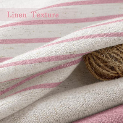 Pink Boho Linen Striped Shower Curtain with Tassel 72" W X 72" L | Boho Farmhouse Shower Curtains with Linen Texture for Bathroom Decor