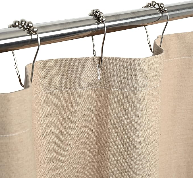 DOSLY IDÉES Farmhouse Shower Curtain,Camel and Brown Stripe,Button Curtain,Cotton Woven and Cotton Blend Fabric,Rustic Charm Country Chic Style,72x72 in