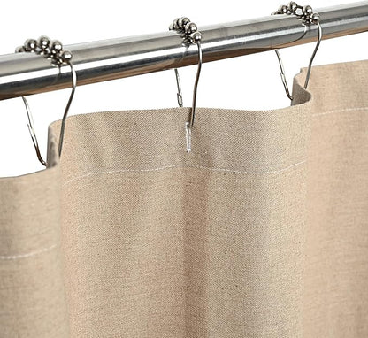 DOSLY IDÉES Farmhouse Shower Curtain,Camel and Brown Stripe,Button Curtain,Cotton Woven and Cotton Blend Fabric,Rustic Charm Country Chic Style,72x72 in