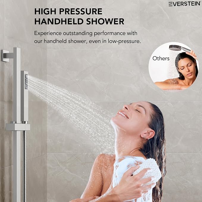 10" High-Pressure Rainfall Shower Faucet with Handheld Spray, Wall Mount Dual Shower Head System with Slide Bar (Brushed Nickel)
