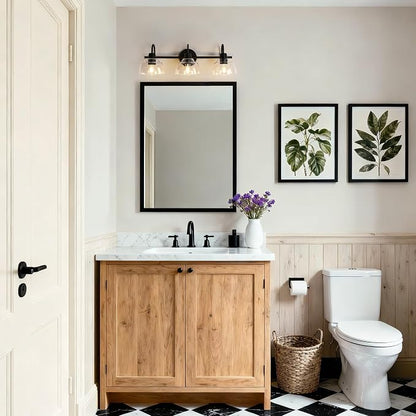 KSANA Black Bathroom Light Fixtures, Modern Farmhouse Vanity Lights Over Mirror 3-Light Bathroom Wall Mounted Sconce with Dome Glass Shade