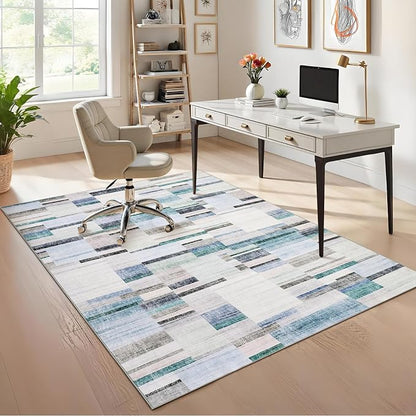 Washable Area Rug 8x10 Rug for Living Room Modern Rug Non Slip Throw Rugs Large Rugs for Bedroom Low Pile Non Shedding Stain Resistant Carpet for Dining Room Nursery Classroom 8'x10' Blue