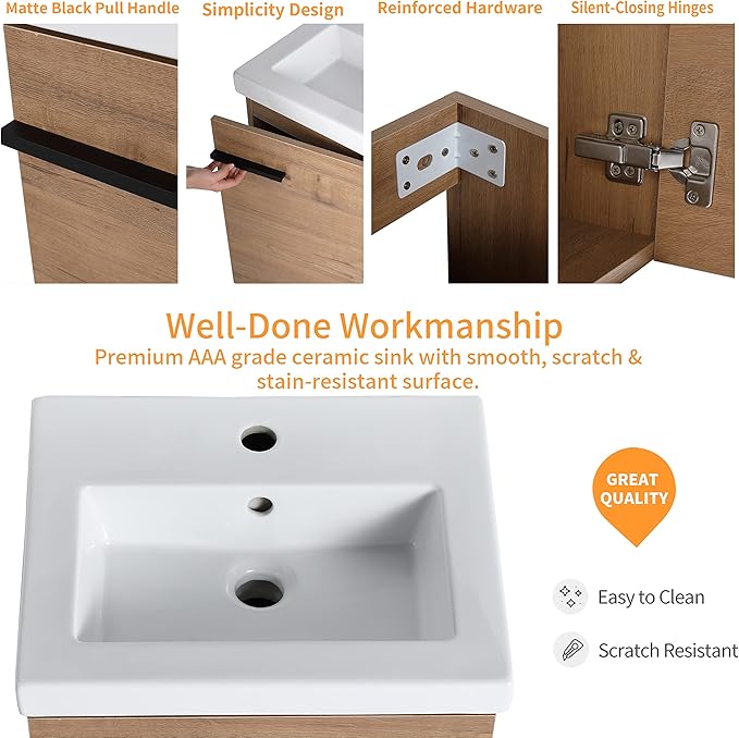 18" Small Bathroom Vanity with Sink, 18 Inch Floating Bathroom Vanity for Small Space, Wall Mounted Cabinet Set
