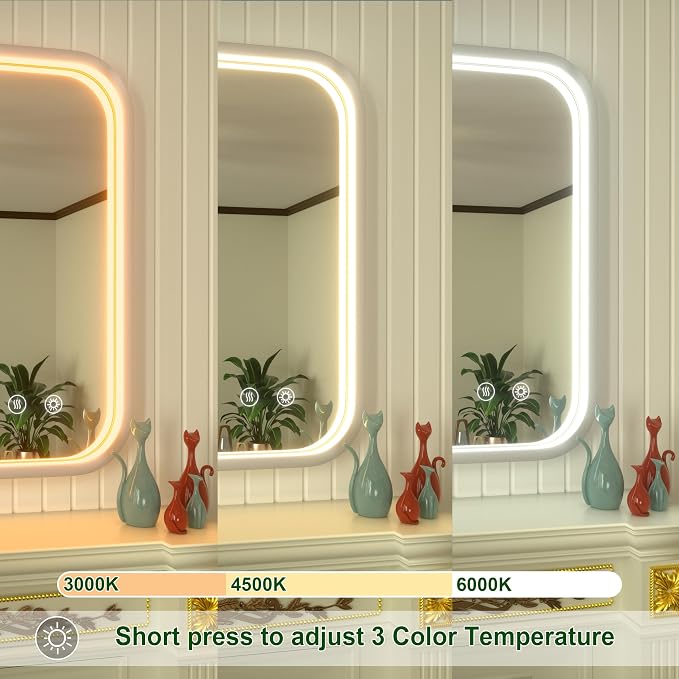 30"x30" Silver LED Bathroom Mirror with Lights,3000K/4500K/6000K | Stepless Dimmable, Anti-Fog, Memory Function, Wall Mounted Lighted Bathroom Vanity Mirror, ETL Listed, Aluminum Frame