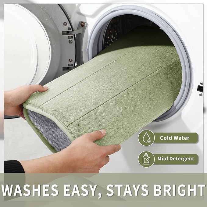 Yimobra Bathroom Runner 55"x24", Non Slip Memory Foam Bath Mat, Super Soft Water Absorbent Hallway Carpet, Machine Washable Rug for Vanity Tub Shower, Sage Green