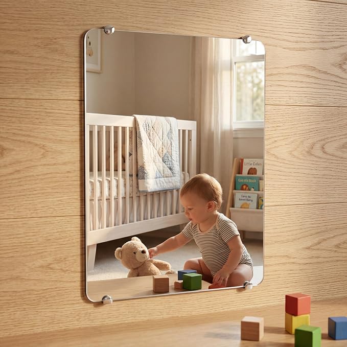 iCAGY Acrylic Mirror for Wall Kids Adults Bedroom Door Closet | Shatterproof, Self-Adhesive, Lightweight, Plastic Mirror Tile Sheet, Reflective, Safe, Plexiglass, 13.5x16 inch 4 Pcs