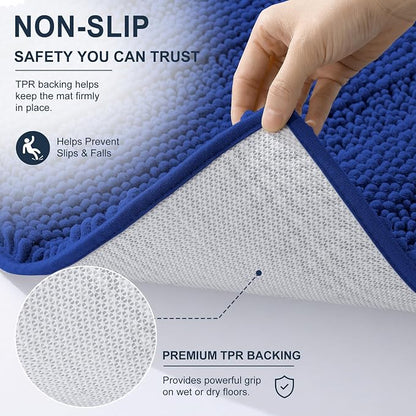 Smiry Thick Chenille Bathroom Rugs 30x20, Absorbent Bath Mat, Royal Blue | Quick‑Dry & Machine Washable, Non‑Slip Bath Carpet, Soft Striped Bath Rugs for Tub & Shower, Modern Home Decor Accessories