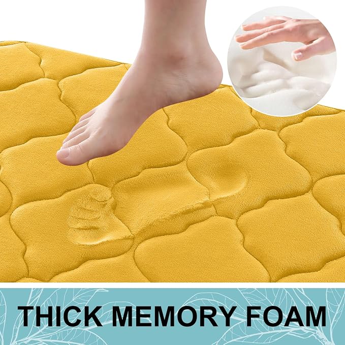 OLANLY Memory Foam Bath Mat Rug 59x34, Ultra Soft and Absorbent Bathroom Rugs, Non-Slip, Comfortable, Machine Washable Bath Carpet for Bathroom Floor, Tub, Shower and Home Decor Accessories, Yellow