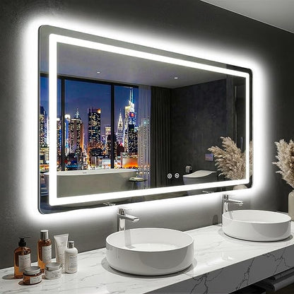 LED Bathroom Mirror with Lights - Anti-Fog, Dimmable, Backlit+Frontlit, 3 Color Light - 50"x30" Lighted Vanity Mirrors for Wall, Shatterproof Tempered Glass, Memory Function