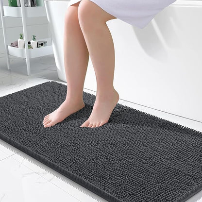 OLANLY Large Bathroom Rugs 50x30, Extra Soft Absorbent Chenille Bath Rugs | Dark Grey, Quick-Drying Rubber Backing, Machine Washable Bath Mat for Bathroom Floor, Tub and Shower, Home Decor Accessories