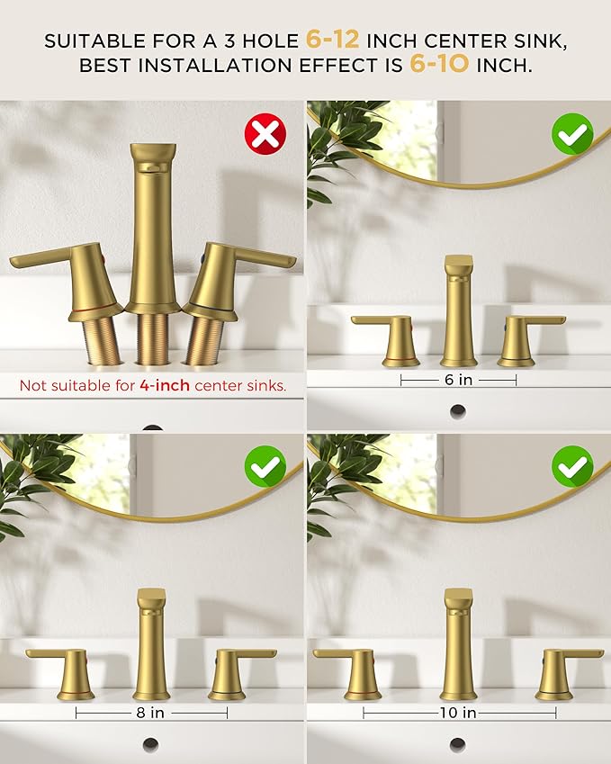 FORIOUS Gold Bathroom Faucet 3 Hole, Two Handle Gold Faucet for Bathroom Sink 3 Hole with Metal Pop-up Drain, cUPC Supply Lines and 1.2GPM Spare Aerator, for Vanity Sink Taps and Commercial Sinks