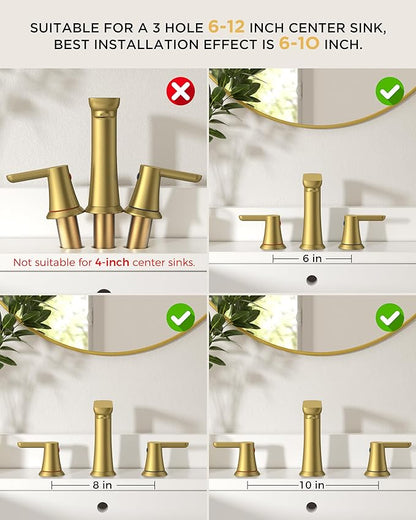 FORIOUS Gold Bathroom Faucet 3 Hole, Two Handle Gold Faucet for Bathroom Sink 3 Hole with Metal Pop-up Drain, cUPC Supply Lines and 1.2GPM Spare Aerator, for Vanity Sink Taps and Commercial Sinks