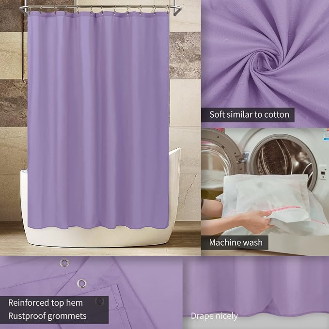 ALYVIA SPRING Waterproof Fabric Shower Curtain Liner Lavender Purple, 72x72 | 3 Magnets, Soft Cloth & Hotel Quality, Machine Washable, Light-Weight, Standard Size