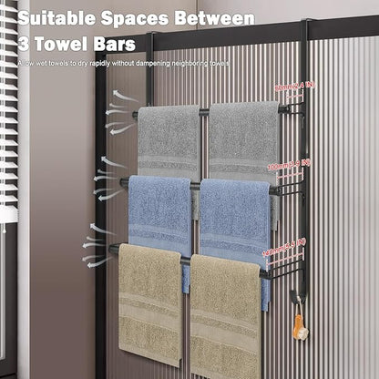 Livabber 3-Tier Over The Door Towel Rack, All Metal Towel Rack with Hooks for Door Hanging, Behind Door Towel Bar Towel Storage Holder for Bathroom Accessories, Black (19.37" L x 5.9" W x 24.4" H)