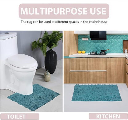 Home Weavers Bell Flower Collection 100% Cotton Tufted Bath Rugs, Extra Soft and Absorbent Bath Rugs, Non-Slip Bath Mats, Machine Washable, Bath Mats for Bathroom Floor, 21"x34" Rectangle, Blue