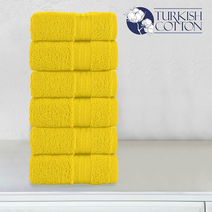 Elegant Comfort Premium Turkish Cotton 6 Pack Washcloths Set - 13 x 13 inch, Luxurious Hotel Spa Quality 100% Turkish Cotton 6PC Washcloth Set - Highly Absorbent - Soft Bathroom Towels, Yellow